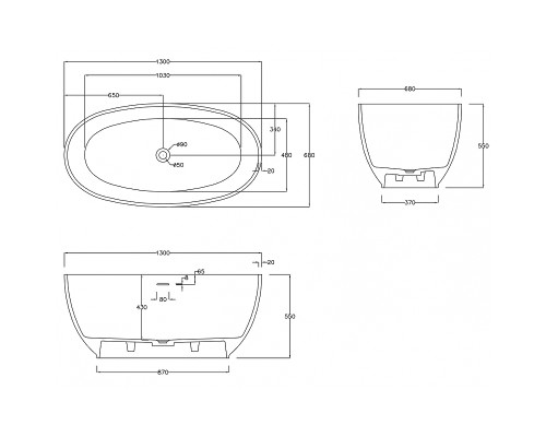 Ванна из искусственного камня Abber Stein 130x68 AS9641-1.3 без гидромассажа