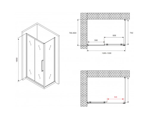 Душевой уголок Abber Schwarzer Diamant 130x80 профиль Черный стекло матовое