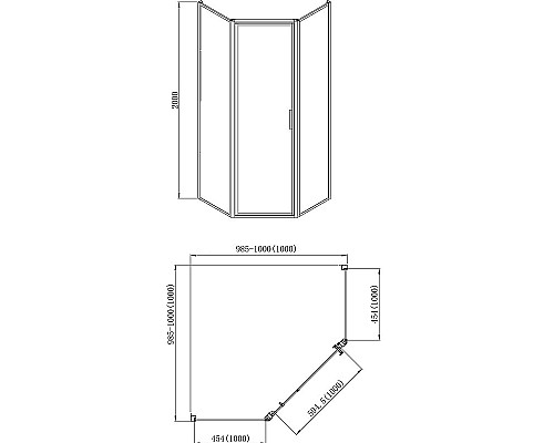 Душевой уголок Azario Richmond 100х100 L AZ-NAG3231 1000 Black профиль Черный стекло прозрачное