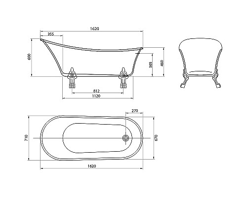 Акриловая ванна Grossman Retro 162х71 GR-1002 без гидромассажа
