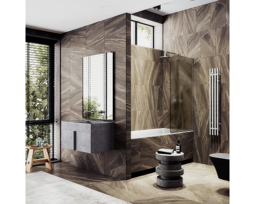 Шторка на ванну Maybah Glass MGV-74-5у 600x1400 в узком профиле Хром матовый стекло бронзовое матовое