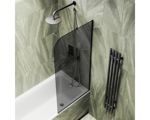 Шторка на ванну Maybah Glass MGV-80-6у 600x1400 в узком профиле Черный стекло графитовое