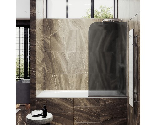 Шторка на ванну Maybah Glass MGV-86-5у 600x1400 в узком профиле Хром матовый стекло графитовое матовое