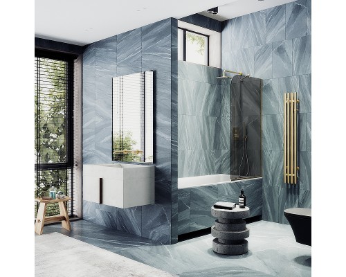Шторка на ванну Maybah Glass MGV-78-3у 400x1400 в узком профиле Золото стекло графитовое
