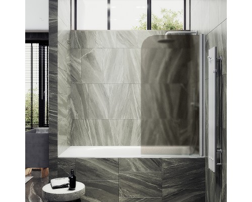 Шторка на ванну Maybah Glass 500x1400 поворотная на монопетле Белый стекло бронзовое матовое