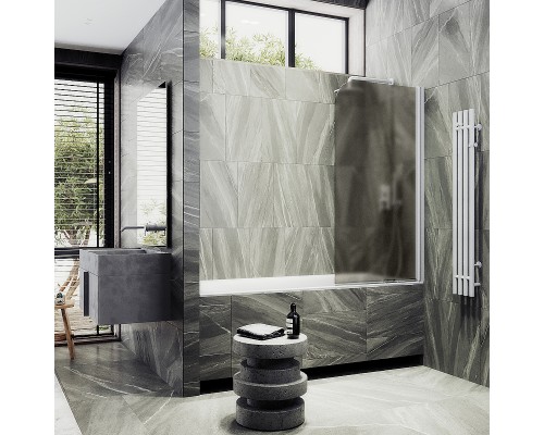 Шторка на ванну Maybah Glass 500x1400 поворотная на монопетле Белый стекло бронзовое матовое