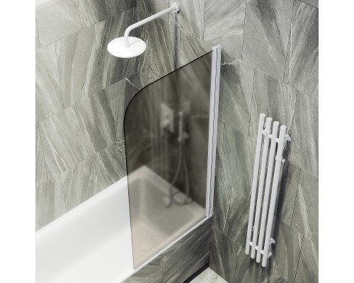 Шторка на ванну Maybah Glass 500x1400 поворотная на монопетле Белый стекло бронзовое матовое