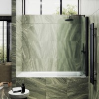 Шторка на ванну Maybah Glass 500x1400 поворотная на монопетле Черный стекло сатиновое
