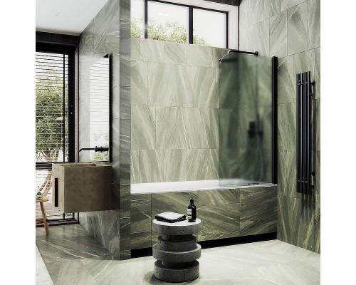 Шторка на ванну Maybah Glass 500x1400 поворотная на монопетле Черный стекло сатиновое