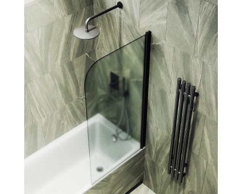 Шторка на ванну Maybah Glass 500x1400 поворотная на монопетле Черный стекло сатиновое