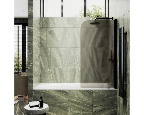 Шторка на ванну Maybah Glass MGV-612-6 600x1400 поворотная на монопетле Черный стекло бронзовое матовое