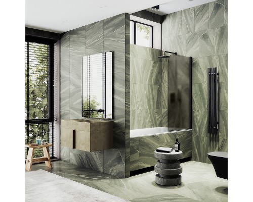 Шторка на ванну Maybah Glass MGV-612-6 600x1400 поворотная на монопетле Черный стекло бронзовое матовое