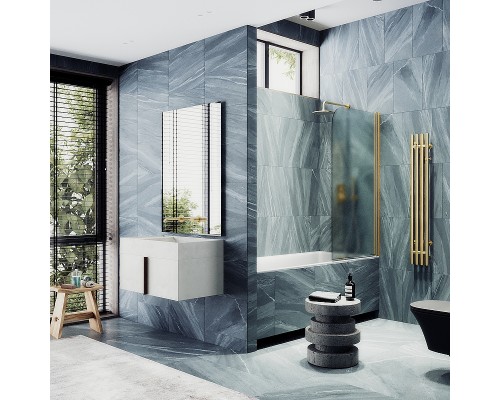 Шторка на ванну Maybah Glass MGV-615-3 600x1400 поворотная на монопетле Золото стекло сатиновое