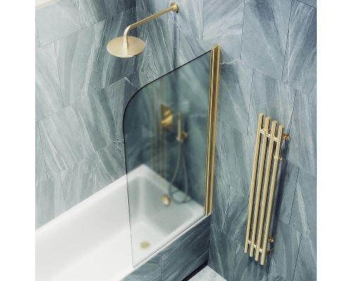 Шторка на ванну Maybah Glass MGV-615-3 600x1400 поворотная на монопетле Золото стекло сатиновое