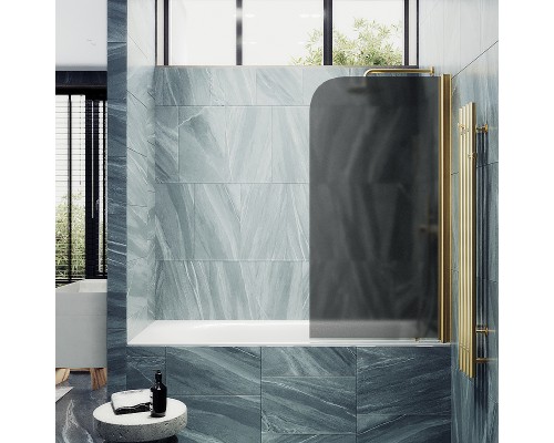 Шторка на ванну Maybah Glass MGV-624-3 800x1400 поворотная на монопетле Золото стекло графитовое матовое