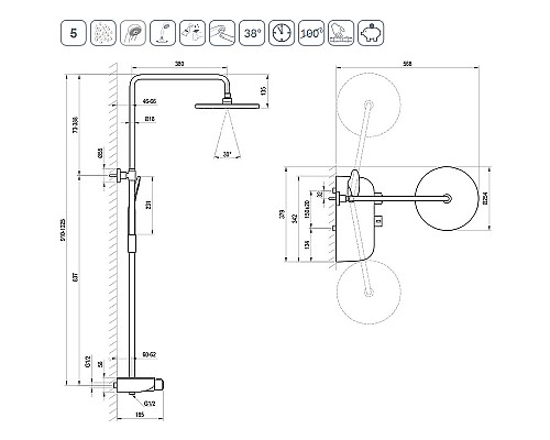 Душевая система Ravak Termo 300 TE 094.01/150 X070161 с термостатом Хром Белая