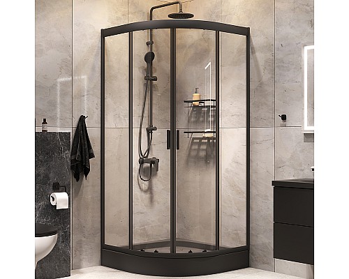 Комплект душевого уголка с душевой системой и аксессуарами AM.PM Gem 90x90 WK90EN профиль Черный матовый стекло прозрачное