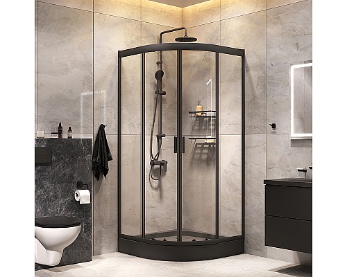 Комплект душевого уголка с душевой системой и аксессуарами AM.PM Gem 90x90 WK90EN профиль Черный матовый стекло прозрачное