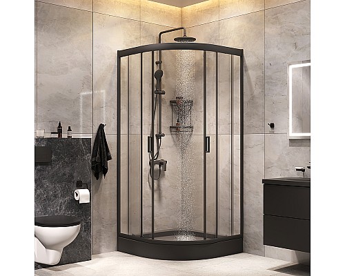 Комплект душевого уголка с душевой системой и аксессуарами AM.PM Gem 90x90 WK90EN профиль Черный матовый стекло прозрачное