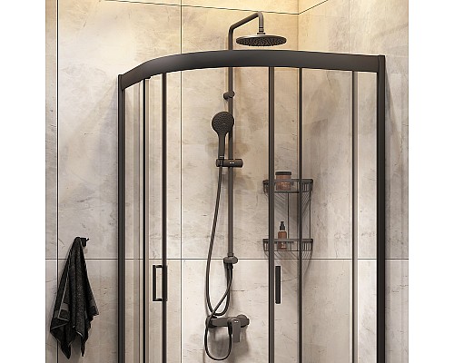 Комплект душевого уголка с душевой системой и аксессуарами AM.PM Gem 90x90 WK90EN профиль Черный матовый стекло прозрачное