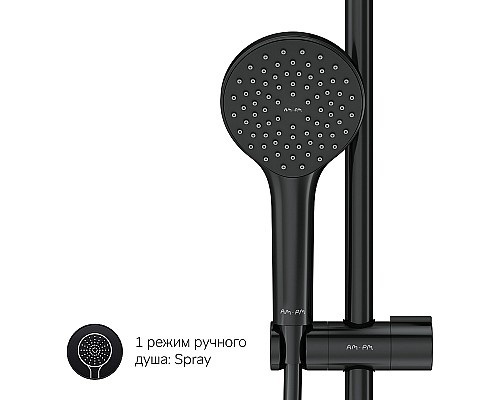 Комплект душевого уголка с душевой системой и аксессуарами AM.PM Gem 90x90 WK90EN профиль Черный матовый стекло прозрачное