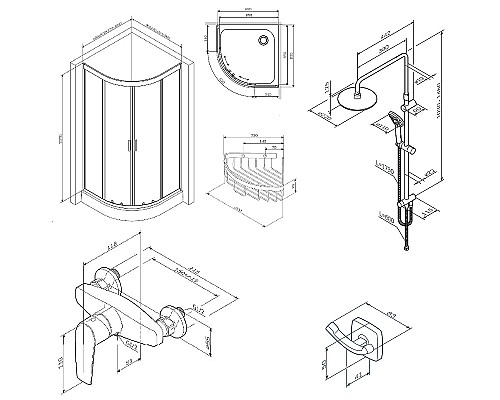 Комплект душевого уголка с душевой системой и аксессуарами AM.PM Gem 90x90 WK90EN профиль Черный матовый стекло прозрачное