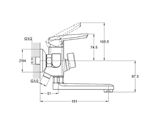 Смеситель для ванны D-Lin D147368-1 Хром