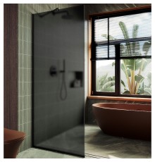Душевая перегородка Maybah Glass 690x1950 в узком профиле Черный стекло графитовое матовое