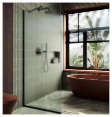 Душевая перегородка Maybah Glass 690x1950 в узком профиле Черный стекло сатиновое