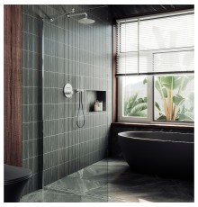Душевая перегородка Maybah Glass 1090x1950 в широком профиле Хром матовый стекло прозрачное