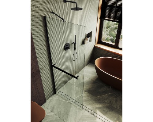 Душевая перегородка Maybah Glass MGD-708-6ш 1090x1950 в широком профиле Черный стекло прозрачное