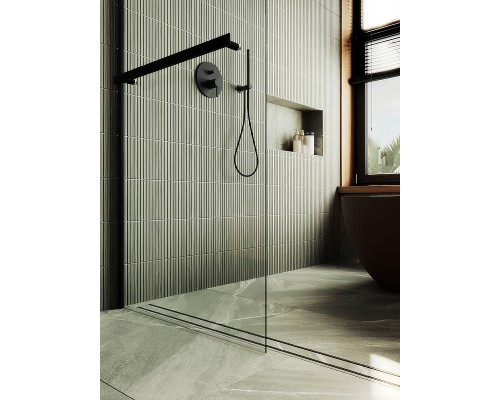 Душевая перегородка Maybah Glass MGD-708-6ш 1090x1950 в широком профиле Черный стекло прозрачное