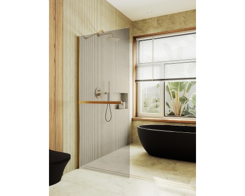 Душевая перегородка Maybah Glass 1090x1950 в широком профиле Золото стекло бронзовое