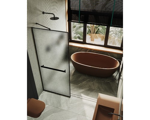 Душевая перегородка Maybah Glass MGD-869-6 790x1950 полностью в профиле Черный стекло сатиновое