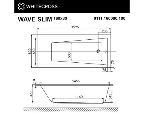 Акриловая ванна Whitecross Wave Slim 160x80 0111.160080.100.NANO.GL с гидромассажем
