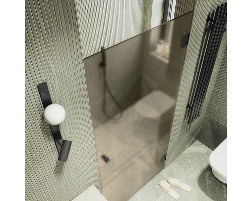 Душевая дверь Maybah Glass 705x1950 на петлях Черный стекло бронзовое матовое