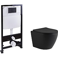 Комплект унитаза с инсталляцией SantiLine SL-5025MB+SL-03 с сиденьем Микролифт и Черной матовой клавишей смыва