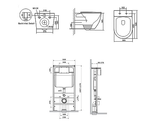 Комплект унитаза с инсталляцией SantiLine SL-5025MB+SL-03 с сиденьем Микролифт и Черной матовой клавишей смыва
