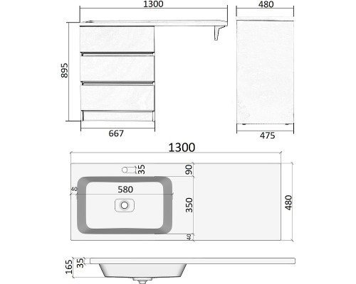 Тумба с раковиной Orange Sistema 130 L ST-70TUW+RAL Белая глянцевая