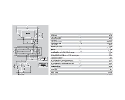 Стальная ванна Kaldewei Saniform Plus Star 331 150x70 133100013001 с покрытием Perl-Effect с отверстиями под ручки