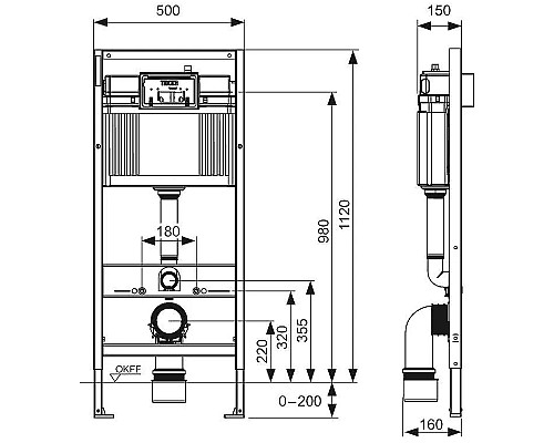 Инсталляция Tece Now 9400414 для унитаза с Черной матовой клавишей смыва