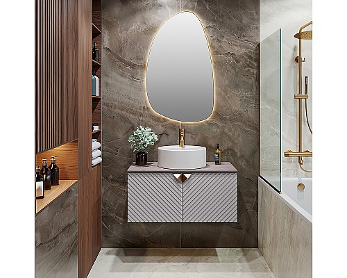 Тумба под раковину Runo Андорра 85 00-00002017 подвесная Кашемир серый Дуб какао