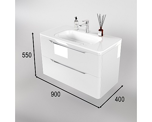 Тумба под раковину Style Line Марелла 90 Люкс Plus СС-00002414 подвесная Белый глянец антискрейтч