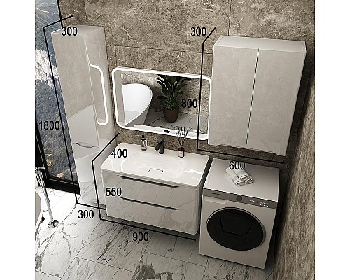 Тумба под раковину Style Line Марелла 90 Люкс Plus СС-00002414 подвесная Белый глянец антискрейтч