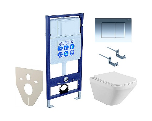 Комплект унитаза с инсталляцией Aquatek Set Aquatek Лира-010 4в1 с сиденьем Микролифт и клавишей смыва Хром глянцевый