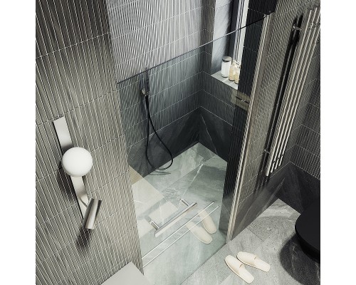 Душевая дверь Maybah Glass MGD-448-5 900x1980 на монопетле Хром матовый стекло прозрачное