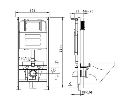 Комплект унитаза с инсталляцией Maretti Elena EA73SF74052 с сиденьем Микролифт и Белой матовой клавишей смыва