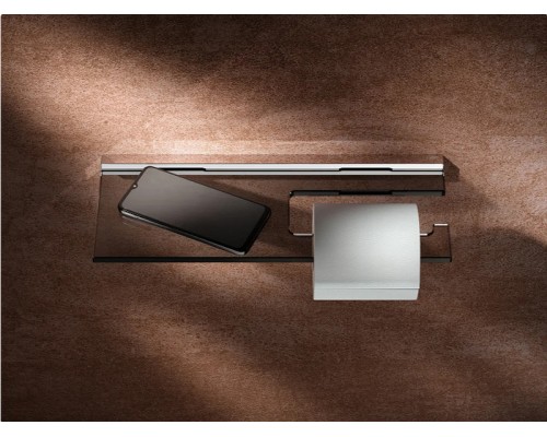 Держатель туалетной бумаги Keuco Edition 90 Square 19173 018000 с полкой Хром Дымчатое стекло