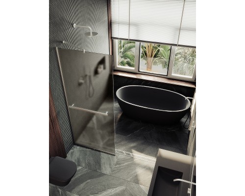 Душевая перегородка Maybah Glass 790x1950 в узком профиле Хром матовый стекло бронзовое матовое