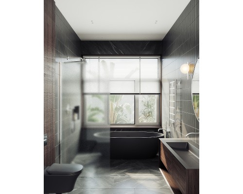 Душевая перегородка Maybah Glass 890x1950 в широком профиле Хром матовый стекло сатиновое